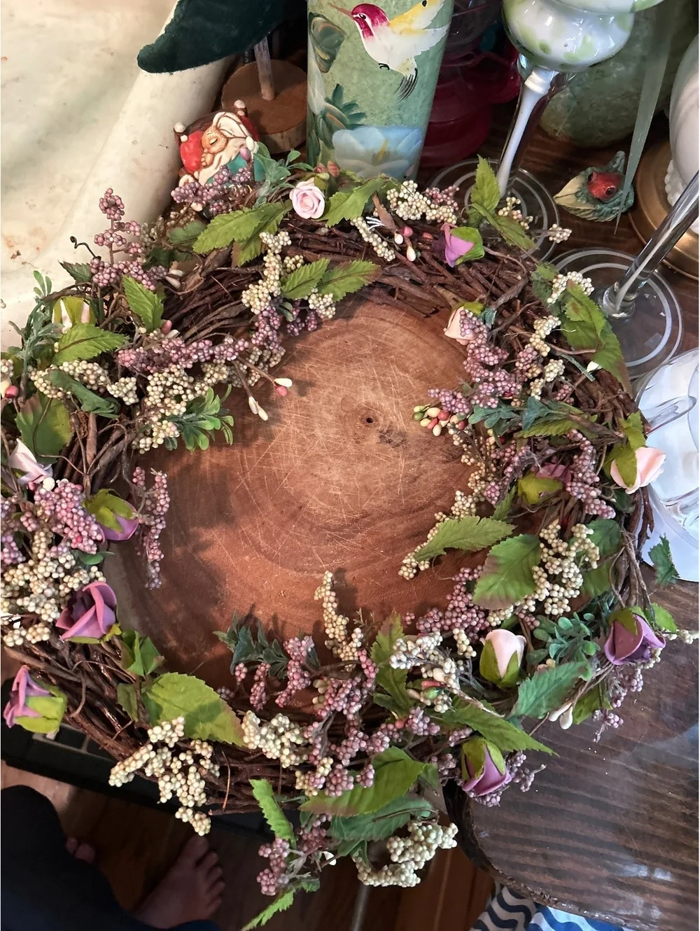 Handcrafted Floral Grapevine Wreath with Pink and Cream Accents
